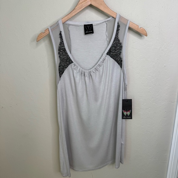 NWT ELLA MOSS Gray Modal Silk Tank Top with Black Lace Detail Size Small - Picture 14 of 15